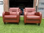 Twee senioren stoelen bruin leer met zwarte bies! Actie, Huis en Inrichting, Stoelen, Ophalen, Twee, Bruin, Geen