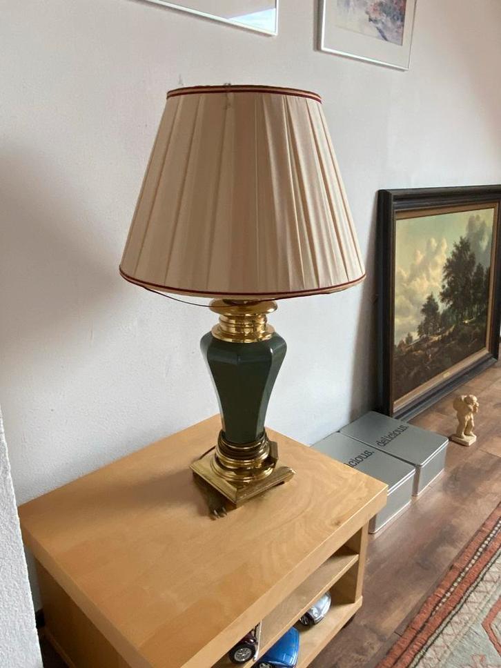 Groene Tafellamp met Messing Details, Huis en Inrichting, Lampen | Vloerlampen, Zo goed als nieuw, Minder dan 100 cm, Stof, Ophalen