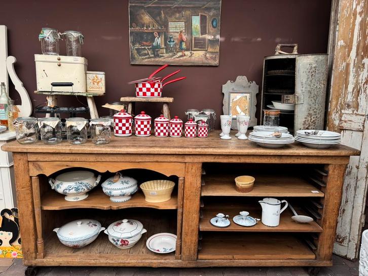 Antieke Franse Bakkerijkar Grenen - Uniek Meubel!, Antiek en Kunst, Curiosa en Brocante, Ophalen