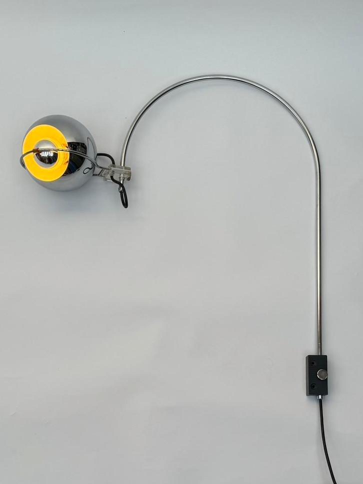 GEPO Space Age Wandlamp – Chroom Eyeball jaren ’70 Werkend, Huis en Inrichting, Lampen | Wandlampen, Gebruikt, Metaal, Ophalen of Verzenden