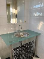 Glazen wastafel met roestvrijstalen wasbak + Tafelpoten, Ophalen, Gebruikt, Rvs, Wastafel