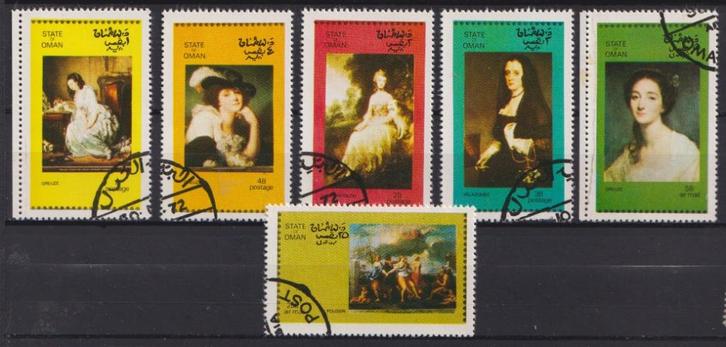 Oman 1972 Schilderijen, Postzegels en Munten, Postzegels | Thematische zegels, Gestempeld, Overige thema's, Ophalen of Verzenden