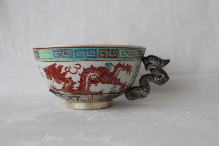 Vintage Chinese grote porselein en zilver kop c 1940, Antiek en Kunst, Antiek | Porselein, Ophalen of Verzenden