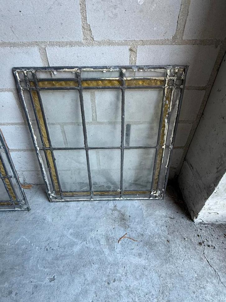 Ouderwetse glas in lood ramen (4 stuks), Doe-het-zelf en Verbouw, Glas en Ramen, Gebruikt, Gevelraam of Ruit, Minder dan 80 cm