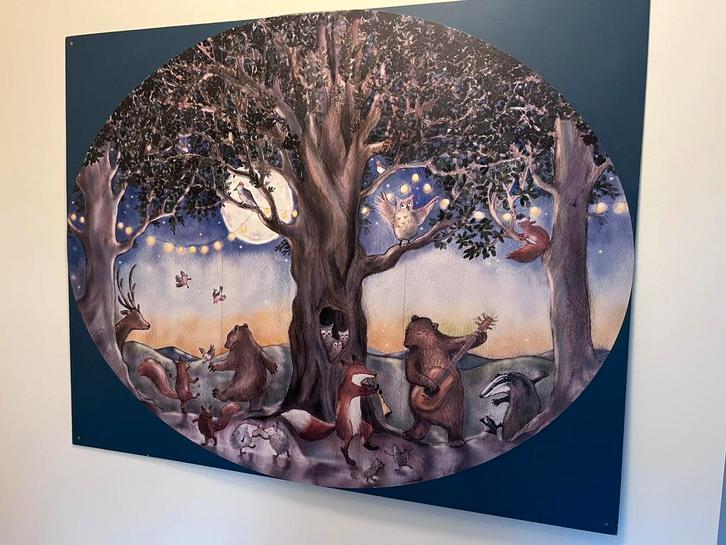 Babykamer Behangplaat op triplex met lamp beer met maan, Kinderen en Baby's, Kinderkamer | Inrichting en Decoratie, Wanddecoratie