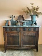 Vintage houten commode met warm grijs marmeren blad, Huis en Inrichting, Ophalen, Gebruikt