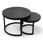 Ronde zwarte mangohouten salontafelset van twee stuks, 50 tot 100 cm, Minder dan 50 cm, Nieuw, Rond