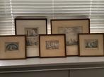 Abcoude, 5 gravures in originele lijsten met passe partout, Antiek en Kunst, Kunst | Etsen en Gravures, Ophalen of Verzenden
