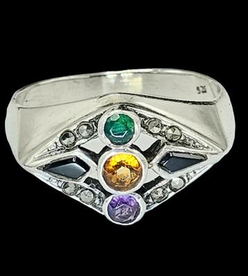 Prachtige ART NOUVEAU Zilveren Ring Bezet met smaragd & Citr