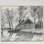 Tekening oude boerderij, Antiek en Kunst, Kunst | Tekeningen en Foto's, Ophalen of Verzenden