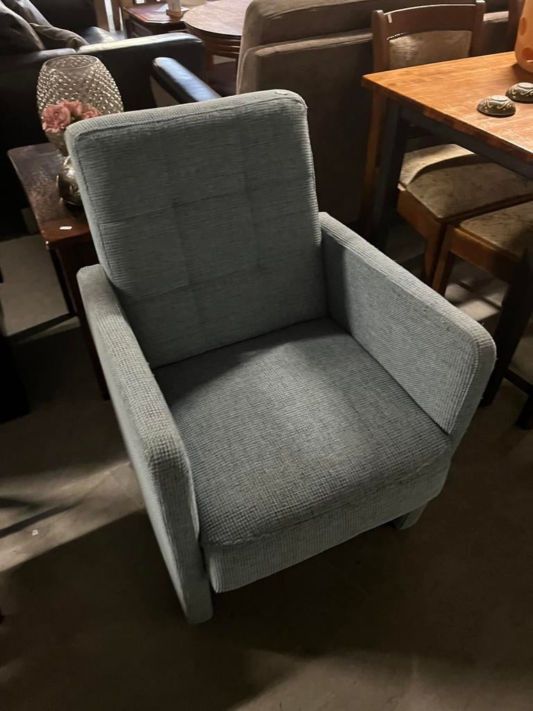 Fauteuiltje in blauwe gemêleerde stof op wieltjes, Ophalen, Gebruikt, Stof, 50 tot 75 cm