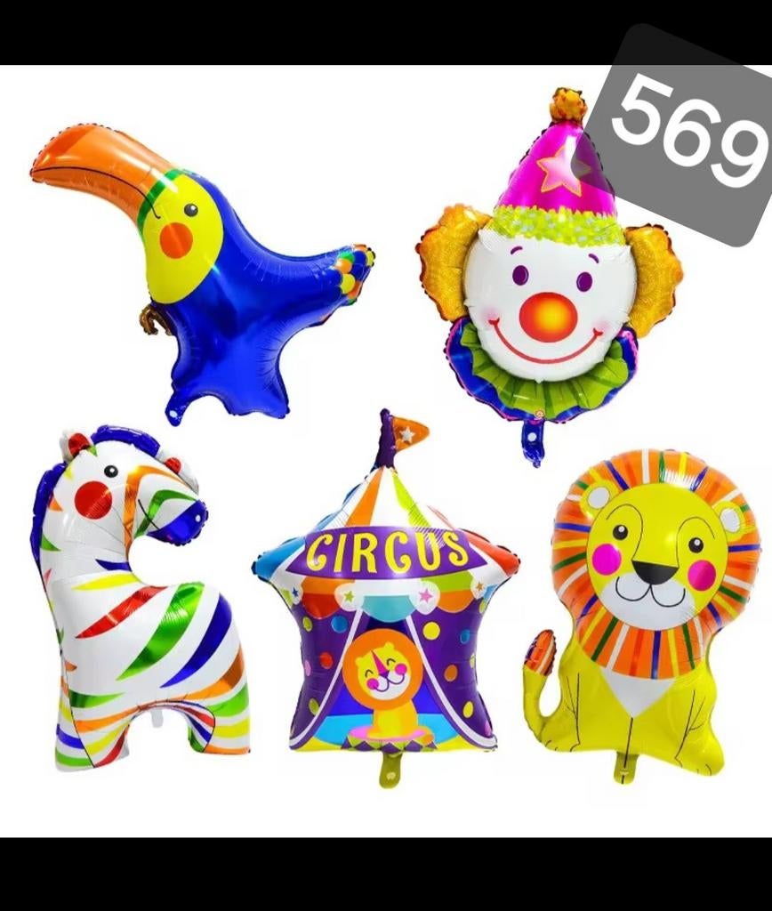 Nieuwe set van 5 circus folie ballonnen, Ophalen of Verzenden, Nieuw