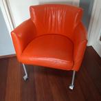 Oranje leren HVS stoel met wieltjes, Ophalen, Minder dan 50 cm, Gebruikt, Minder dan 75 cm