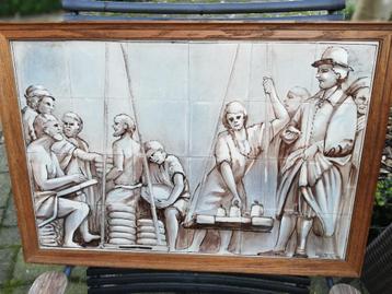70x48 Paneel Goudse Waag 24 tegels Delft handpainted Jumbo beschikbaar voor biedingen