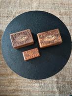 Vintage houten Indische kruiden/tabakdoosjes 3 stuks, Ophalen