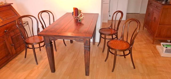 Houten Eettafel met Stoelen, Huis en Inrichting, Tafels | Eettafels, Gebruikt, 50 tot 100 cm, 100 tot 150 cm, Rechthoekig, Ophalen of Verzenden