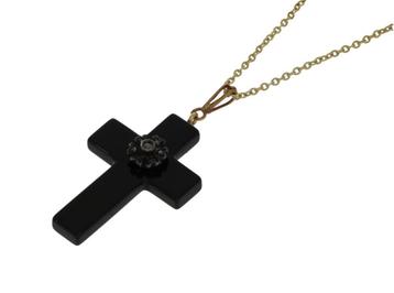 Roos diamant onyx antiek 18k gouden kruis ketting hanger beschikbaar voor biedingen