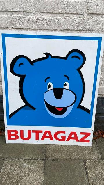 Vintage enkelzijdig antiek blikken reclamebord Butagaz beschikbaar voor biedingen