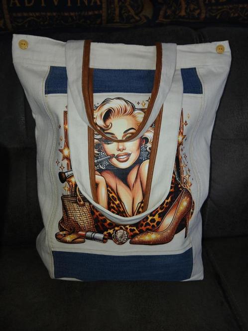 5) Denim tas / shopper van jeans Spijkerbroek "Marilyn", Sieraden, Tassen en Uiterlijk, Tassen | Schoudertassen, Nieuw, Wit, Verzenden