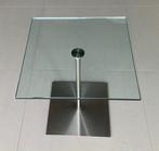 Bijzettafel Artifort design,  geborsteld rvs en glas, Ophalen, Minder dan 45 cm, Gebruikt, Vierkant