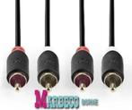 Stereo audiokabel, RCA male - RCA male, 2 m, 24K Verguld, Nieuw, 2 tot 5 meter, Ophalen of Verzenden, Overige kabels