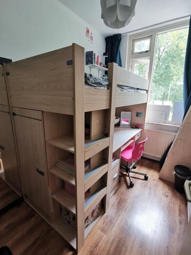 Hoogslaper met bureau en kastruimte, Huis en Inrichting, Slaapkamer | Stapelbedden en Hoogslapers, Gebruikt, Hoogslaper, 80 cm