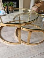 Gouden Salontafel met Glas! NIEUW! Geen krasje, Huis en Inrichting, Ophalen, Rond, Zo goed als nieuw, Glas