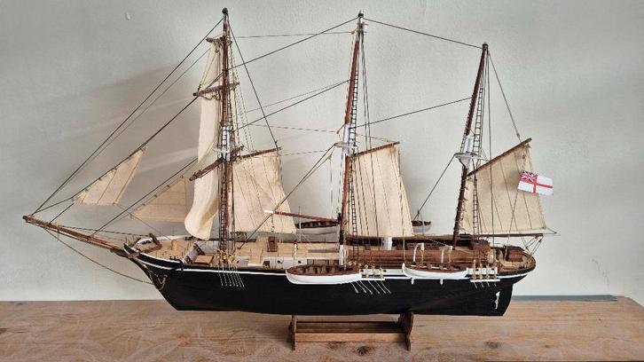 Model houten driemaster schip / boot, Hobby en Vrije tijd, Modelbouw | Boten en Schepen, Gebruikt, Ophalen