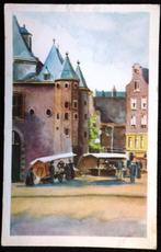 Amsterdam - Nieuwe markt met waag - aquarel W v Dinther, 1940 tot 1960, Gelopen, Noord-Holland, Ophalen of Verzenden