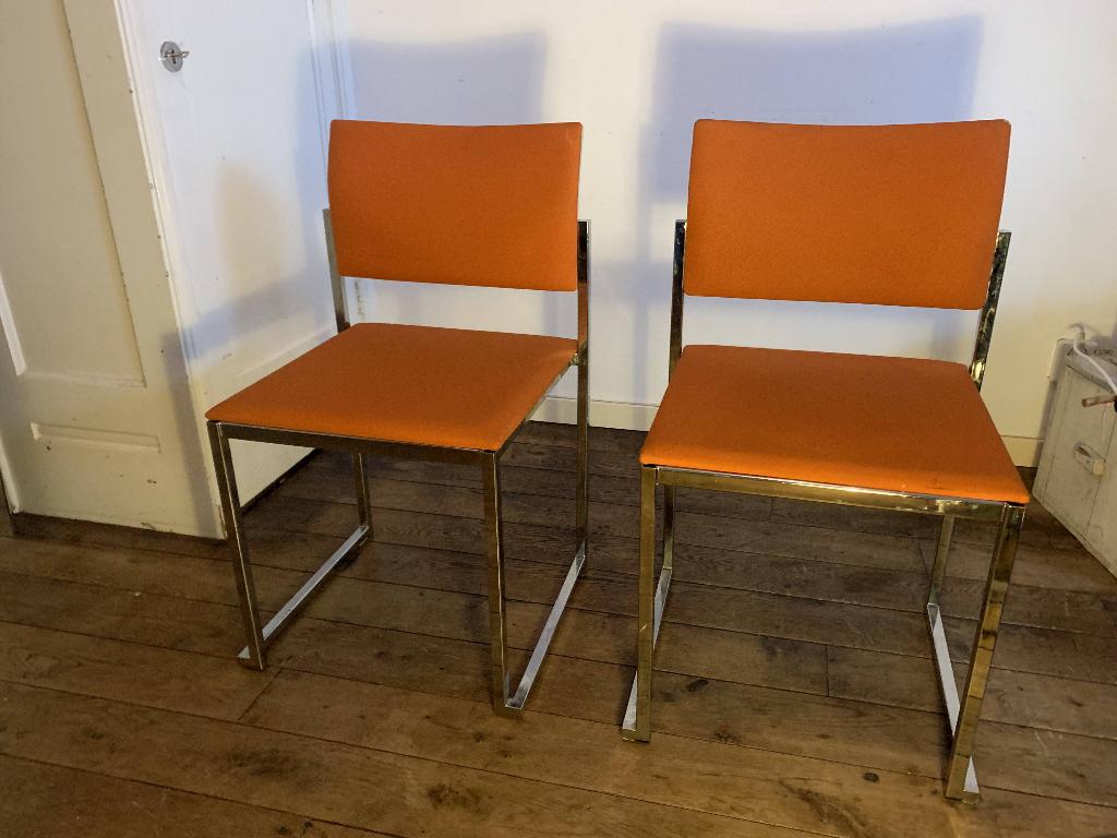 vepa stoelen chroom met oranje vintage design klassieker 2x, Huis en Inrichting, Stoelen, Strak, Gebruikt, Twee, Overige kleuren