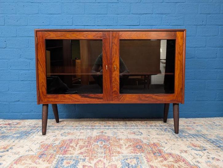 Vintage vitrinekast, Deens design, jaren 60, Verzamelen, Retro, Huis en Inrichting, Ophalen