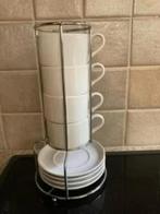 Houder met 4 tassen en bordjes, Ophalen of Verzenden, Zo goed als nieuw, Overige stijlen, Kop(pen) en/of Schotel(s)