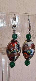 Vintage lampwork oorbellen, millefiori,met jade., Ophalen of Verzenden, Overige materialen, Oorbellen