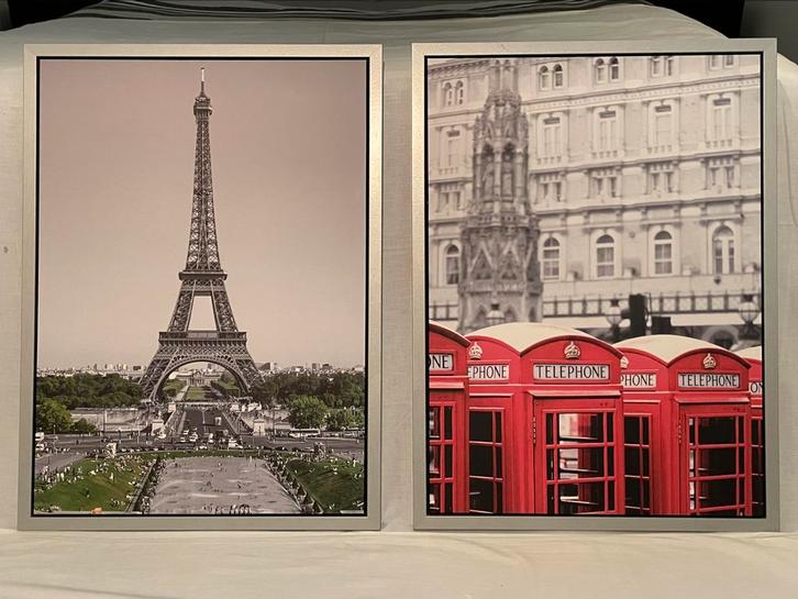 Schilderijen Parijs en Londen, Huis en Inrichting, Woonaccessoires | Schilderijen, Tekeningen en Foto's, Gebruikt, Schilderij