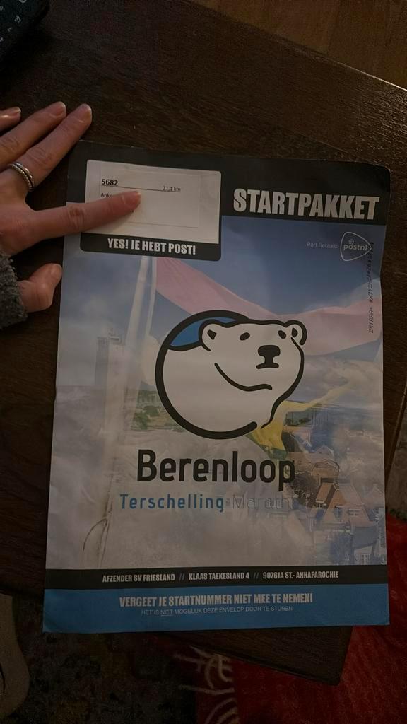 Startbewijs halve marathon Terschelling (Berenloop), Tickets en Kaartjes, Sport | Overige, Eén persoon, Oktober