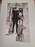 Aquarel Charlie Chaplin - The Kid, Antiek en Kunst, Ophalen of Verzenden