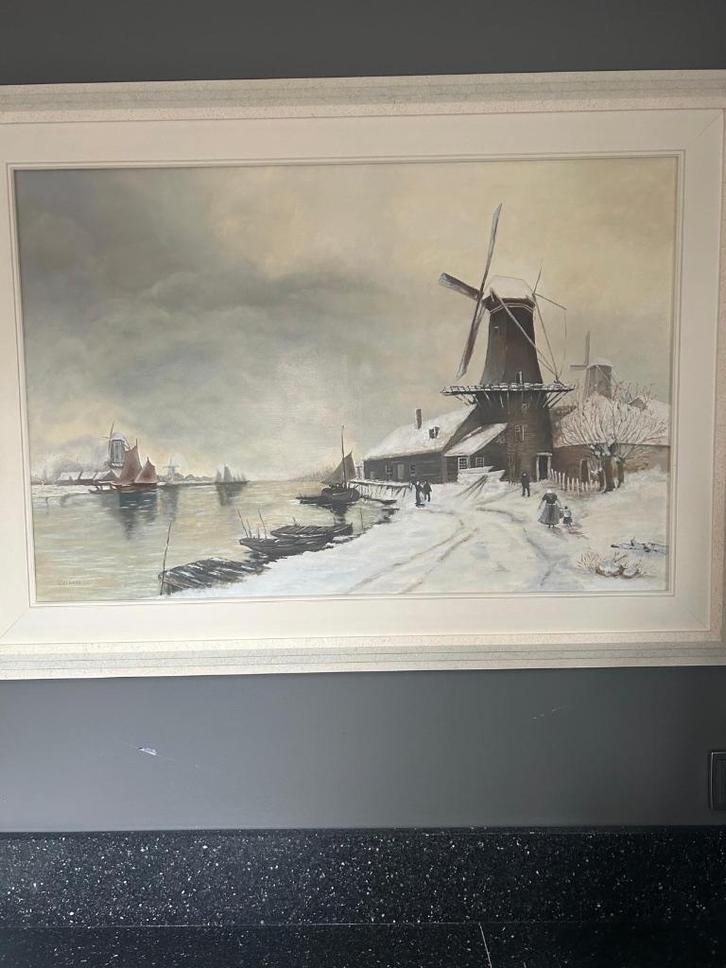 Klassiek schilderij Hollands winter landschap, Antiek en Kunst, Kunst | Schilderijen | Klassiek, Ophalen
