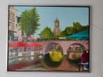 Utrecht Gracht en Domtoren - Olieverf op Paneel, Antiek en Kunst, Ophalen