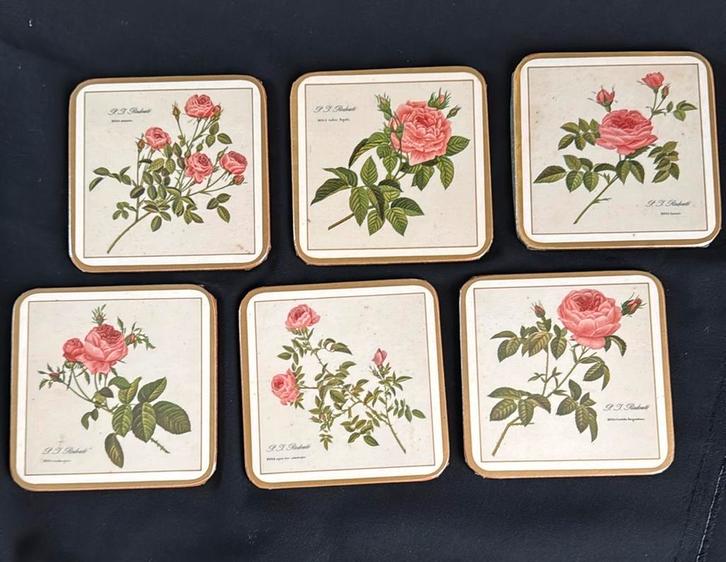 Vintage Rozen Onderzetters - Set van 6, Huis en Inrichting, Woonaccessoires | Onderzetters, Gebruikt, Glas of Kopje, Ophalen of Verzenden