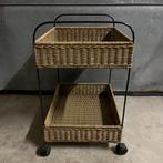 Jaren 60 trolley draadmetaal frame met pitriet manden, Vintage, Minder dan 55 cm, Gebruikt, Metaal of Aluminium