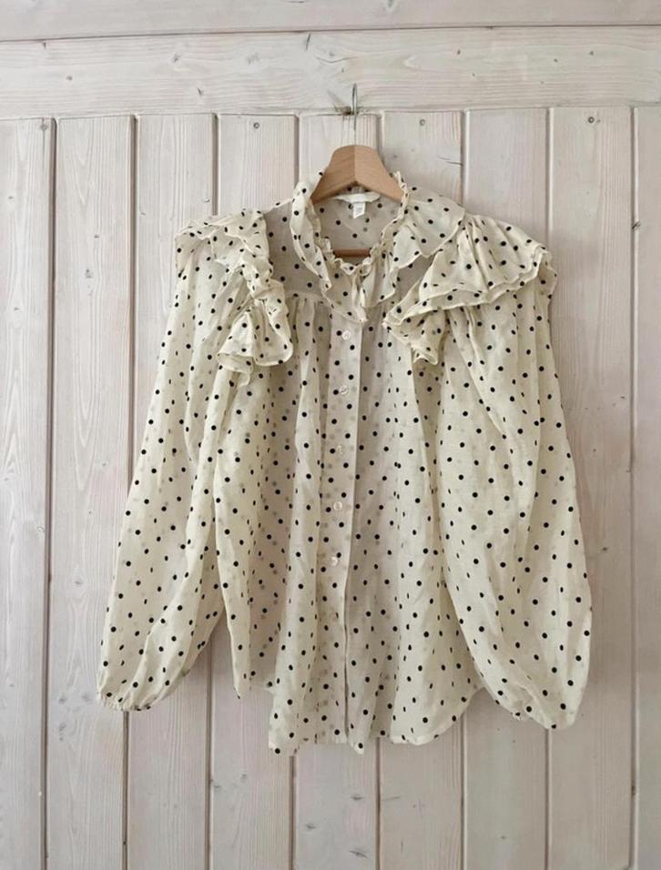 Blouse stippen H&M, Kleding | Dames, Blouses en Tunieken, Zo goed als nieuw, Maat 36 (S), Wit, Ophalen of Verzenden