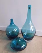 Set Salong vazen Ikea, blauw, glas 3 stuks, Blauw, Ophalen of Verzenden, Minder dan 50 cm, Glas
