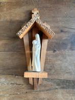 Houten Madonna met Kind in Huisje, Antiek en Kunst, Ophalen of Verzenden