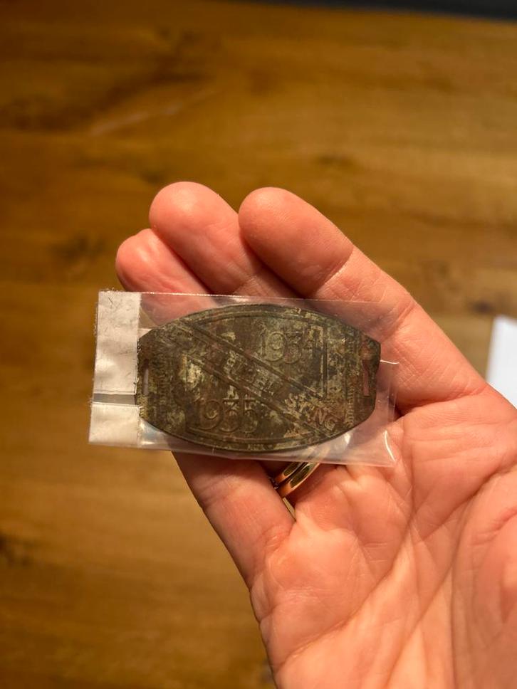 Fietsplaatje Rijwielbelasting 1934/1935, Verzamelen, Spoorwegen en Tramwegen, Gebruikt, Overige soorten, Overige typen, Ophalen of Verzenden