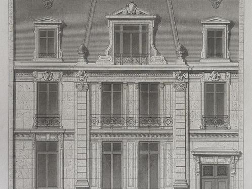 1877 Architectuur Gravure - Tekening Haussmann gevel Parijs, Antiek en Kunst, Kunst | Etsen en Gravures, Verzenden