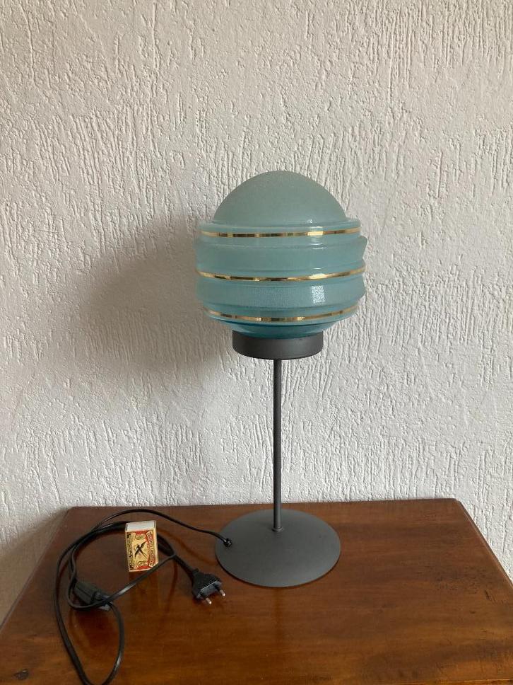 tafellampje tafellamp met pastel groen glas design art deco, Huis en Inrichting, Lampen | Tafellampen, Zo goed als nieuw, Ophalen of Verzenden