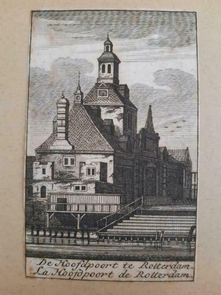 R02 / De Hoofdpoort te Rotterdam unieke gravure 18e eeuw, Antiek en Kunst, Kunst | Etsen en Gravures, Ophalen of Verzenden