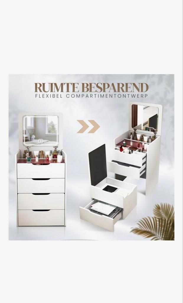 Moderne kaptafel met spiegel en lades, Huis en Inrichting, Tafels | Kaptafels, Nieuw, 100 tot 150 cm, 50 tot 100 cm, Hout, Ophalen of Verzenden