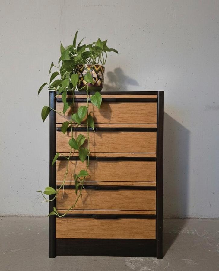 Vintage midcentury ladekast highboard gefineerde retro kast, Antiek en Kunst, Curiosa en Brocante, Ophalen of Verzenden