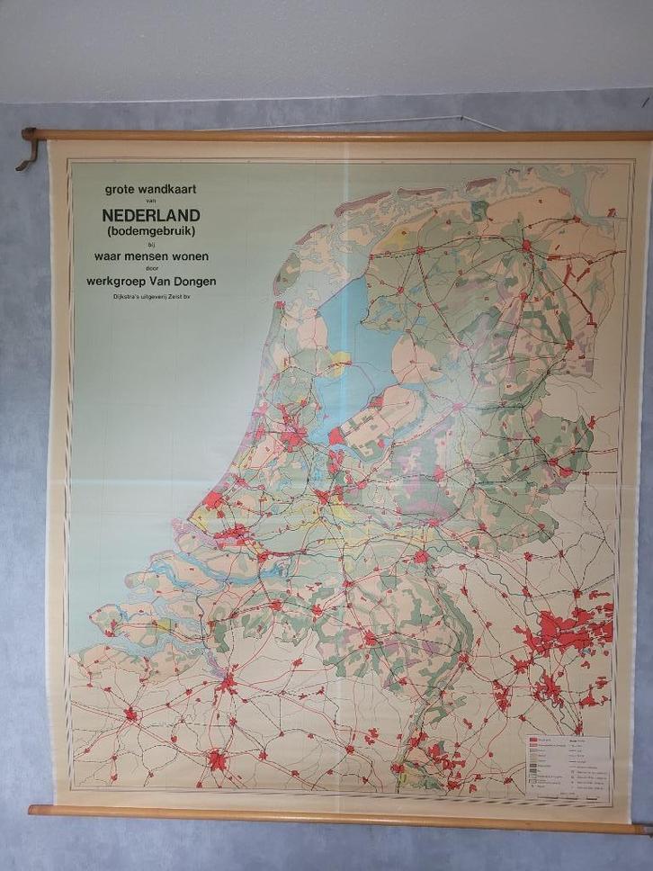 Grote wandkaart van Nederland (bodemgebruik), Antiek en Kunst, Antiek | Schoolplaten, Aardrijkskunde, Ophalen